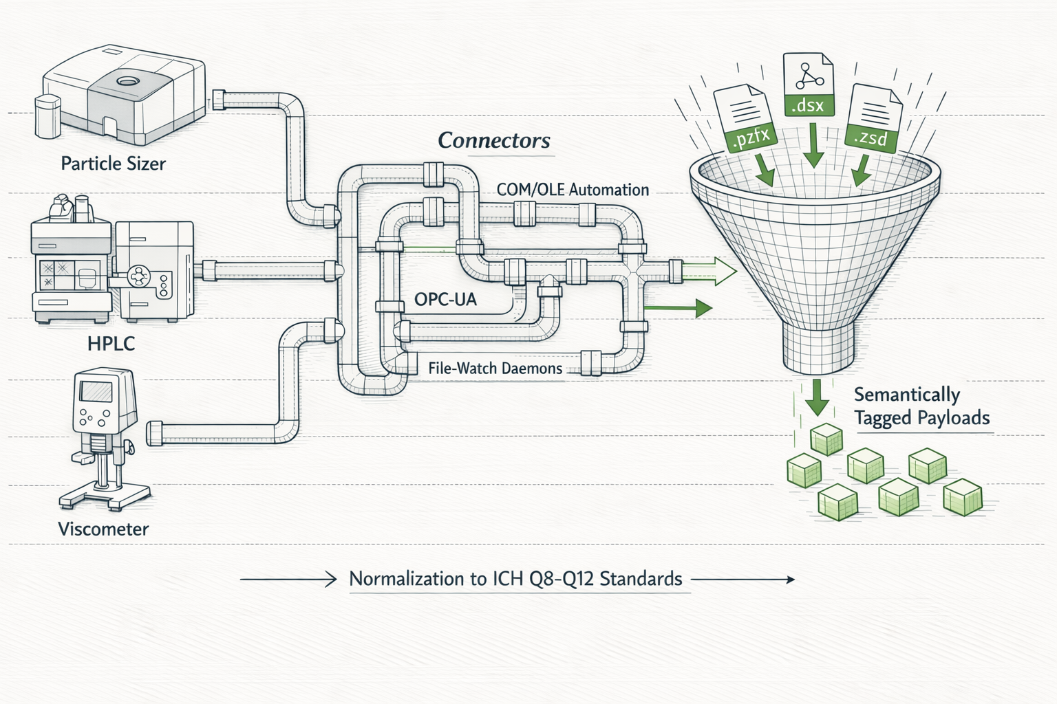 Infographic showing GyaniMed data harmonization from heterogeneous pharmaceutical datasets to an integrated decision model.